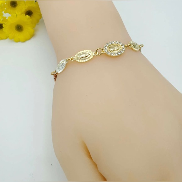 Our Lady Guadalupe Tri Color Gold Plated Bracelet Pulsera Virgen Oro Laminado - Picture 3 of 4